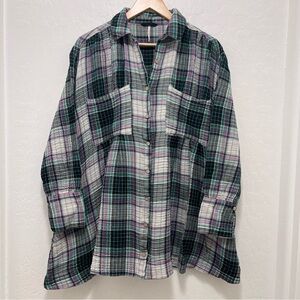 Free People Oversized Voyager Plaid Button Down Tunic Shirt Dress
